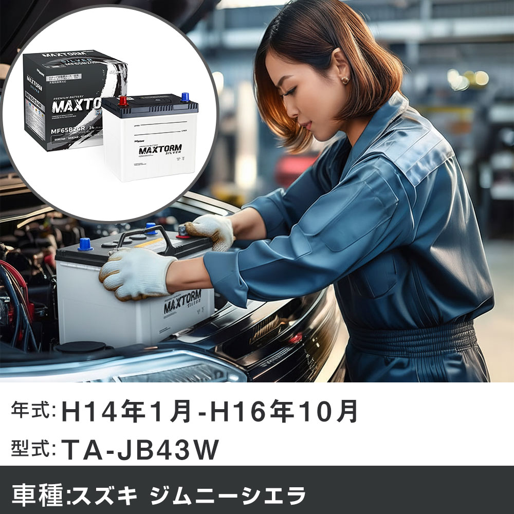 車 バッテリー スズキ ジムニーシエラ H14年1月-H16年10月 TA-JB43W 1300cc/充電制御システム搭載車除く/寒冷地仕様車 適合参考 マックストーム MAXTORM SILVER MF65B24R カーメンテナンス 車検整備 自動車用品 【H41001】