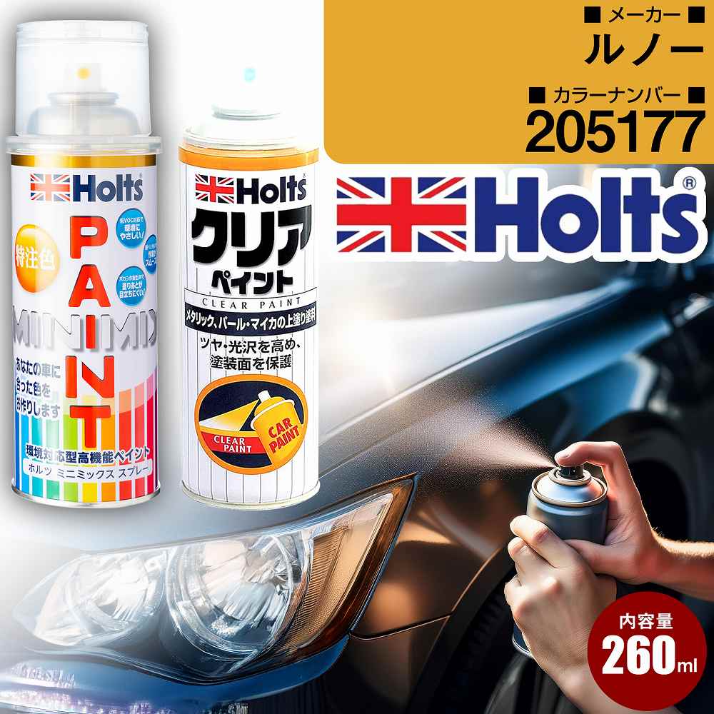 ルノー 205177 GRAY 車 キズ消し ペイントスプレー+クリアセット Holts ホルツ MINIMIX カーペイント オーダーカラー 【TU＆SP】(スプレー+クリア)