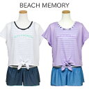 【50%OFF 楽天スーパーSALE】 水着 女の子 ジュニア BEACH MEMORY(373082) Tシャツ付き タンキニ水着3点セット 150 160cm セパレート キュロット 中学生 小学生 女子 キッズ 体型カバー