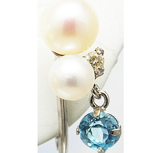 淡水真珠とダイヤモンドとカラーストーンの14金ホワイトゴールドイヤリング