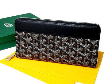 富士屋◆送料無料◆ゴヤール GOYARD ヘリンボーン ラウンドファスナー長財布 ブラック/ブラウン PVC 未使用【中古】