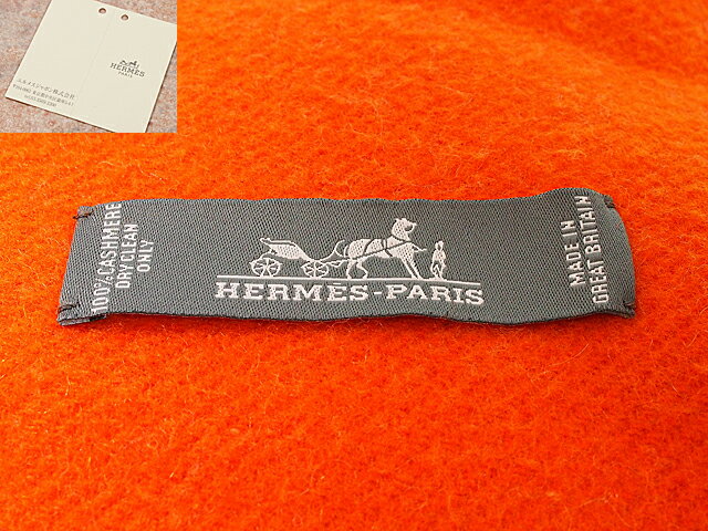 富士屋◆送料無料◆エルメス HERMES ストール ホワイト オレンジ カシミア クリーニング済 カシミヤ【中古】