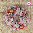 クリスマスリース 壁掛け 飾り (Pink Ball Whitepine Wreath S 24センチ R7-Xmas-632)おしゃれ かわいい コンパクト ...