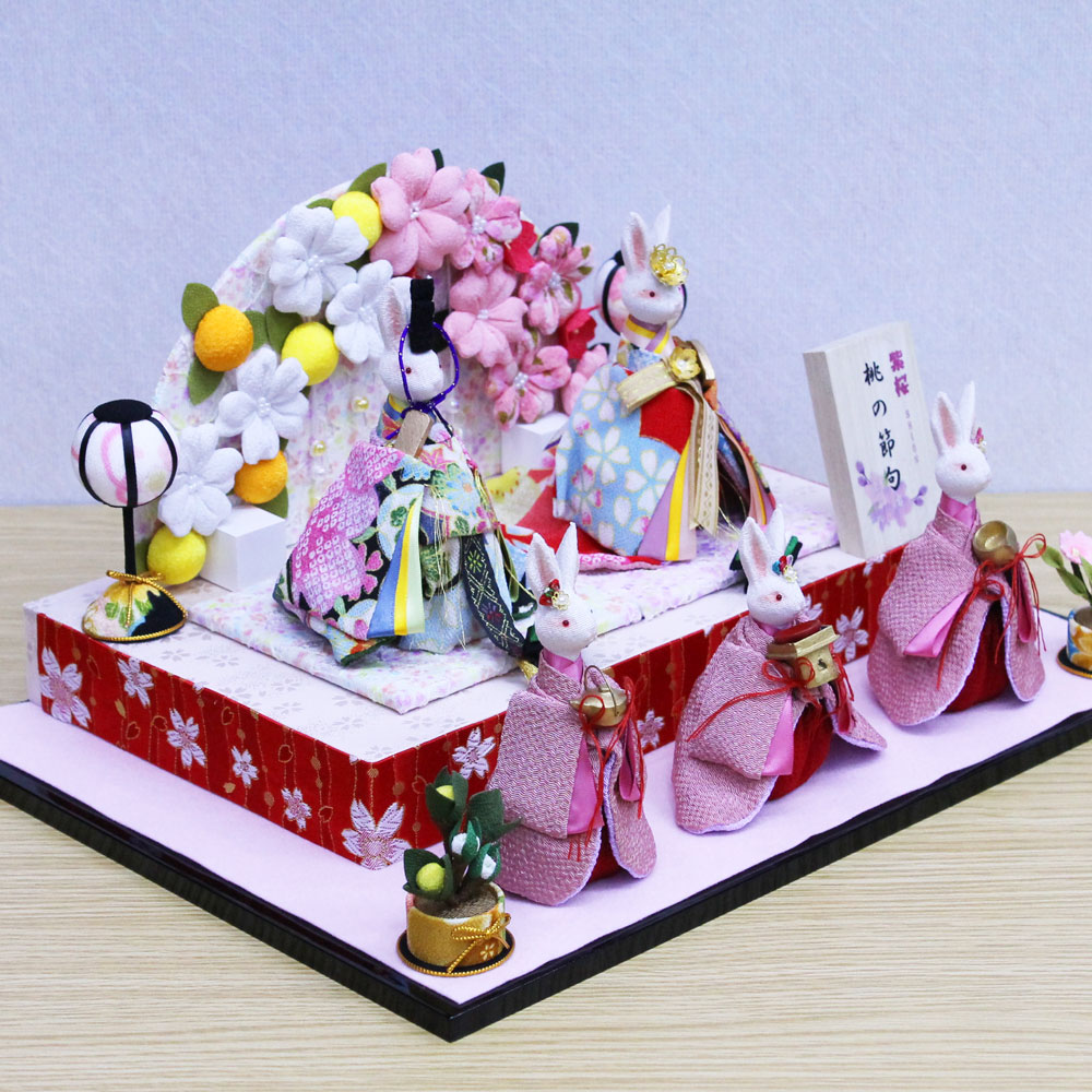 雛人形コンパクトおしゃれうさぎのお雛様送料無料2021紫桜~Shion~桃の節句舞桜花舞台二段五人飾りR-201A-17