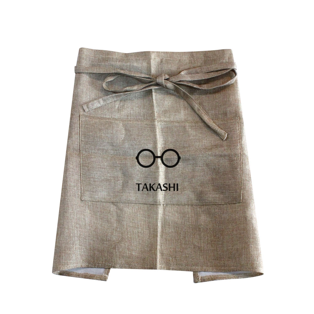 ワンポイント名入れギフト｜カフェエプロン 【□ 黄麻 調】【□プリント：ブラック】【□3.眼鏡】(簡単オ..