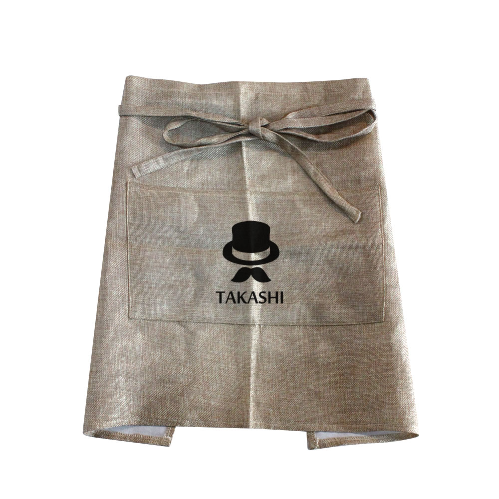 ワンポイント名入れギフト｜カフェエプロン 【□ 黄麻 調】【□プリント：ブラック】【□8.ぼうしひげ】(..