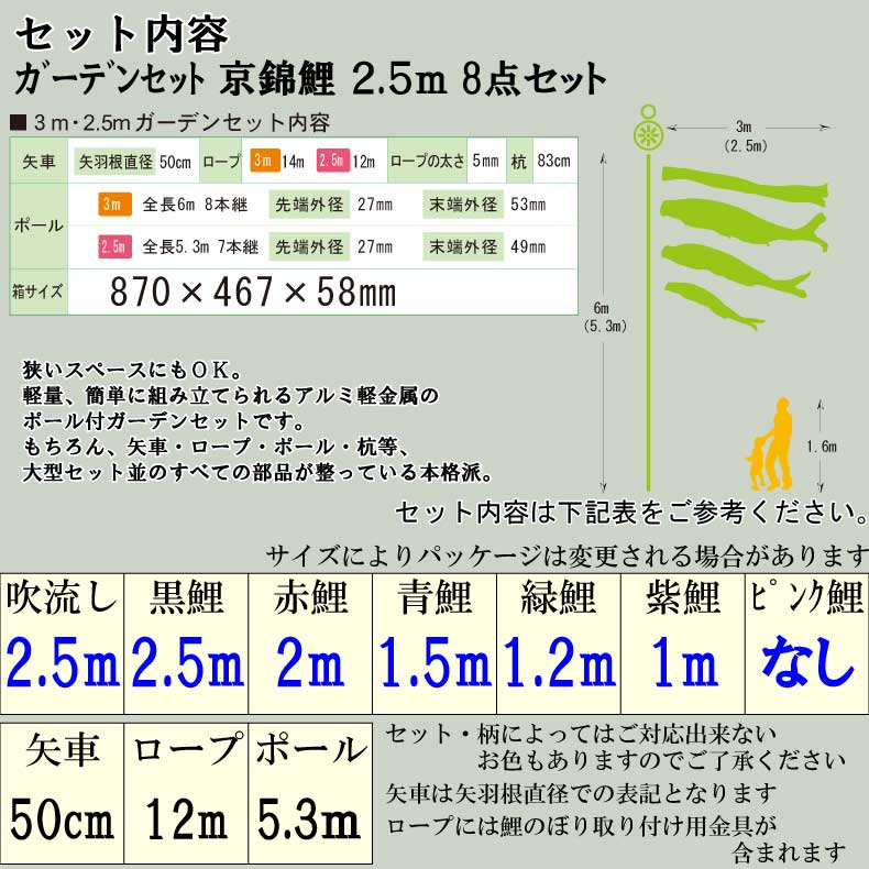 ギフト専門店 ふれあいGiftの鯉のぼり こいのぼり おしゃれ お洒落 庭 屋外 ポール付 カ゛ーデンセット 京錦鯉 2.5m 8点セット オシャレ｜アングル3