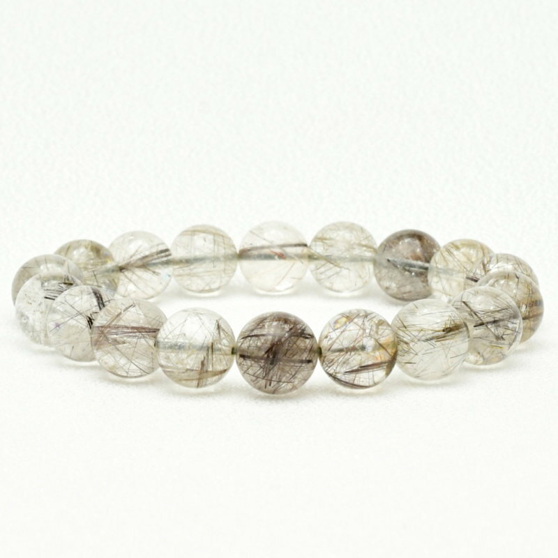 【透明感の中に光る繊細な銀の針と虹を宿す】12mm シルバールチルクォーツブレスレット 艶感 一点物【G..