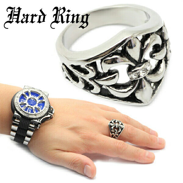 指輪 【 ボリューム ユニーク モチーフ リング 】つけっぱなしOK ステンレス 【クレスト オブ リリー百合の紋章 】個性的 ユニセックス 重ねつけ アクセサリー 高品質 記念日にも / ジーラブ