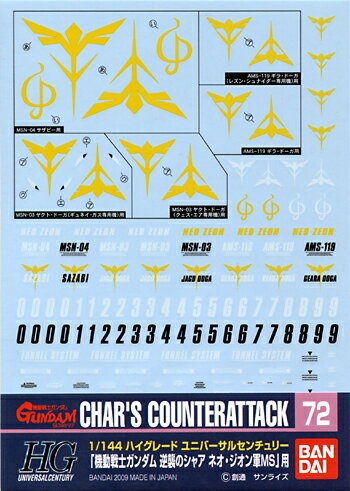 ガンダムデカールNo.72 1/144 HGUC「機動戦士ガンダム 逆襲のシャア ネオ・ジオン軍MS」用 デカールのサムネイル