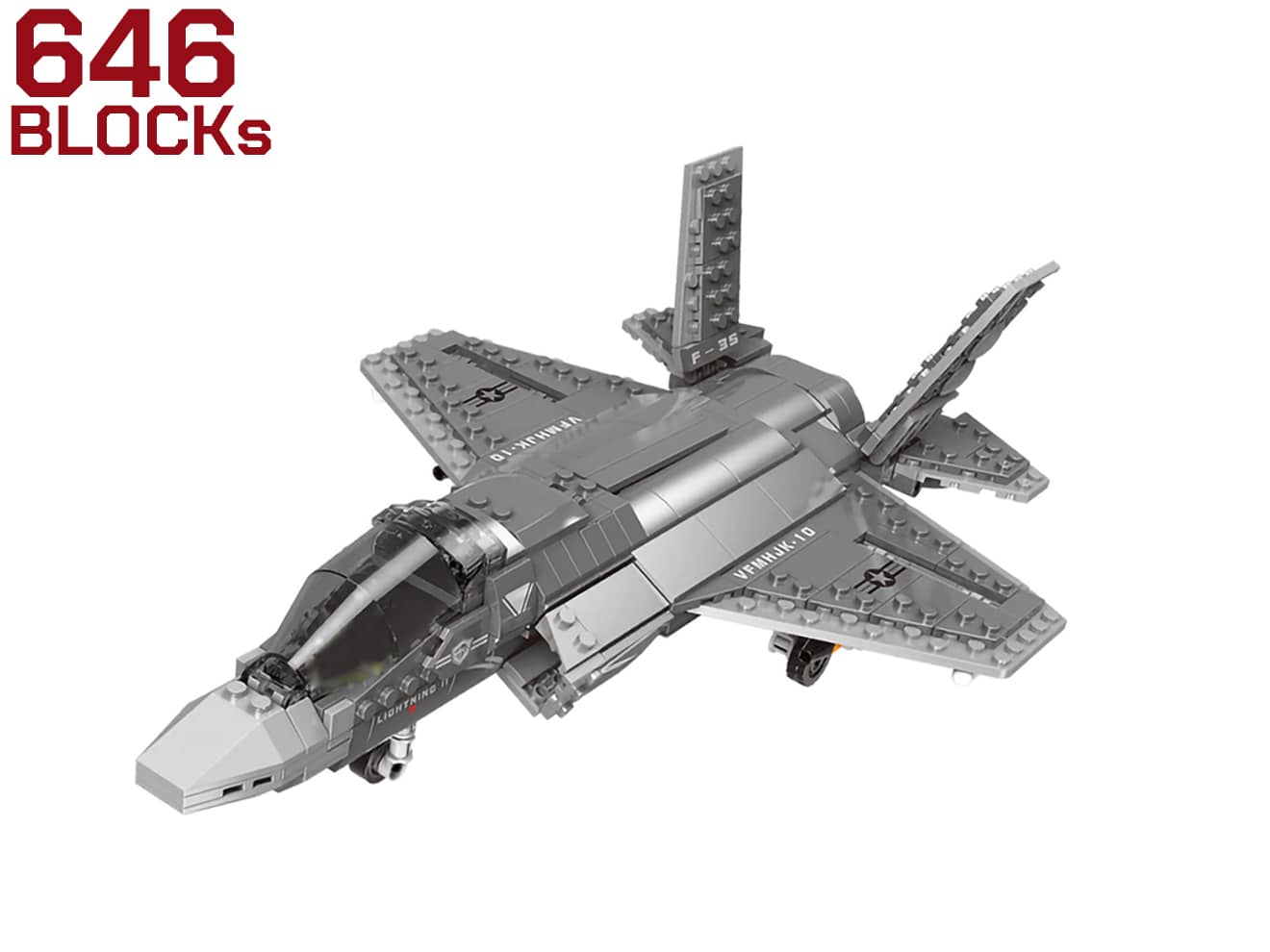 AFM F-35B ライトニング2 646Blocks◆ステルス能力 最新鋭戦闘機 ブロック リアル 再現 ファンフード エンジンノズル 方向舵 昇降舵 車輪 稼働 インテリア