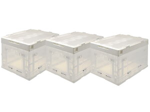 折り畳みコンテナ 50L 中窓2箇所付(長辺1&短辺1) 3個セット◆折りたたみコンテナ 積んだまま取出し可能 コンテナボックス 折りたたみ オリコン 収納BOX 崩落防止サイドロック 透明