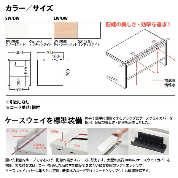事務机 (完成品 現地組立) オフィスデスク 平机 パネル脚 引き出し無タイプ DUK7-067P W600×D700x高さ700mm ワーキングデスク スチールデスク 作業机 事務所 会社 工場 稲葉製作所 [3]