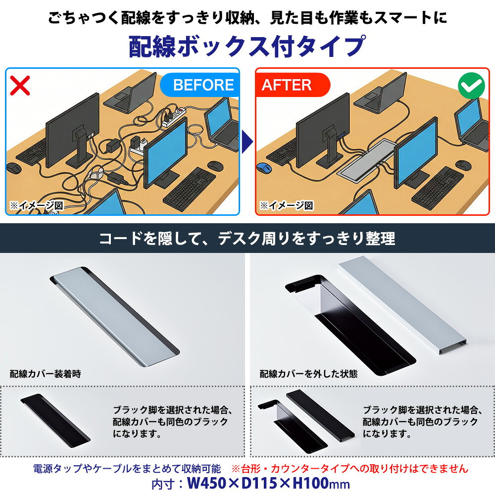 会議用テーブル 配線収納 2100×750×1000 日本製 E-BSY-2175HW|ワイヤリングBOX付き ハイタイプ ミーティングテーブル 角型 オフィス 会議室 法人向け 6人用 [3]
