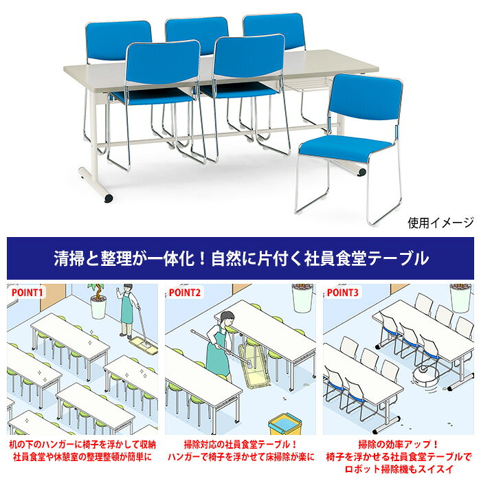 社員食堂テーブル 4人用 会社 食堂テーブル 【棚付 荷物置ける】 DT-TW1575 幅1500x奥行750x高さ700mm 椅子4脚収納タイプ 社員食堂用テーブル 休憩室 食堂テーブル チェア収納 食堂 施設 学校 寮 TOKIO [3]