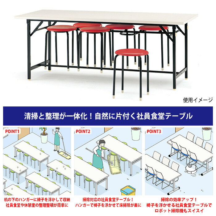 社員食堂用テーブル セット 6人用 会社 食堂テーブル DY-1875・丸椅子 C-19 6脚セット 社員食堂 休憩室 工場 会社 社員寮 学生寮 TOKIO オフィス家具 [2]