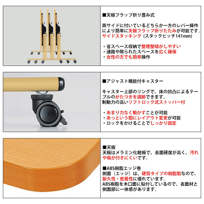 介護用テーブル 折りたたみ 施設 E-TRV-2190EB 幅2100x奥行900x高さ700mm ABS樹脂エッジ巻 【法人様配送料無料(北海道 沖縄 離島を除く)】 福祉施設用テーブル 介護施設用 ダイニングテーブル 老人ホーム デイサービス 食堂用テーブル 3