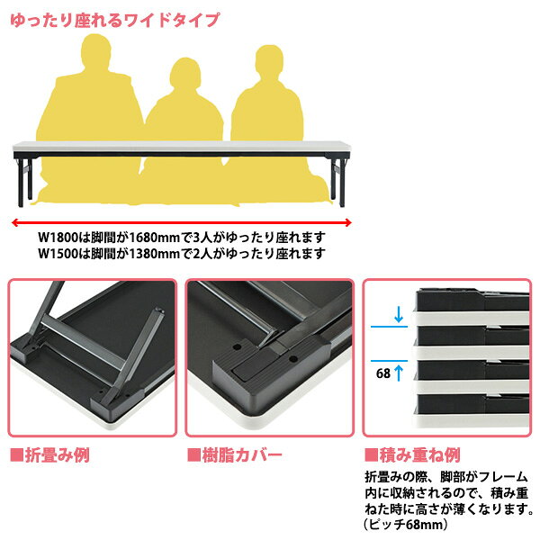 会議用テーブル 折りたたみ ロー 座卓 長机 軽量 会議テーブル TZWS-1860 幅1800x奥行600x高さ330mm エラストマエッジ 薄型 会社 店舗 会議室 自治会 町内会 公民館 集会所 学童 学校 神社 お寺 日本製