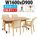 介護用テーブルセット 4人用 介護施設テーブル デイサービス 福祉施設 机 昇降式 高さ調整 折りたたみ キャスター付き赤ライン付 MAT-N1690SET 介...