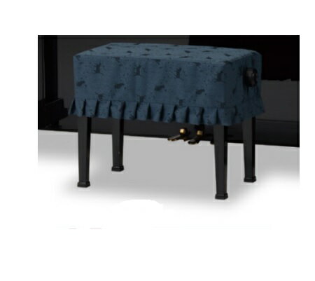 ピアノ椅子カバー CY-695CN ねこ音符柄ジャガード織 ネイビーブルー ベンチ型