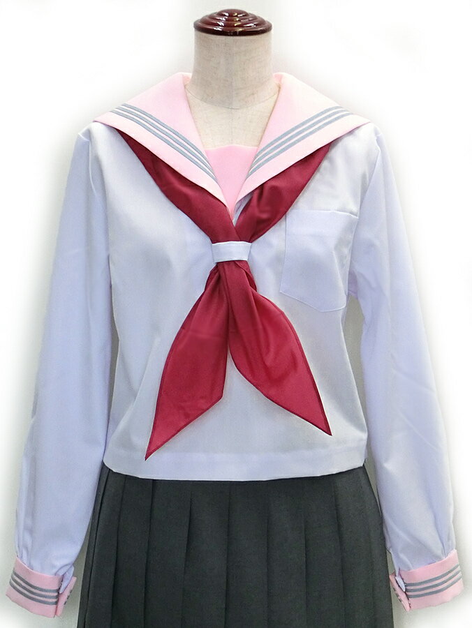 セーラー服 長袖 白身頃×ピンク衿 KURI-ORIクリオリ 165B-175B 日本製