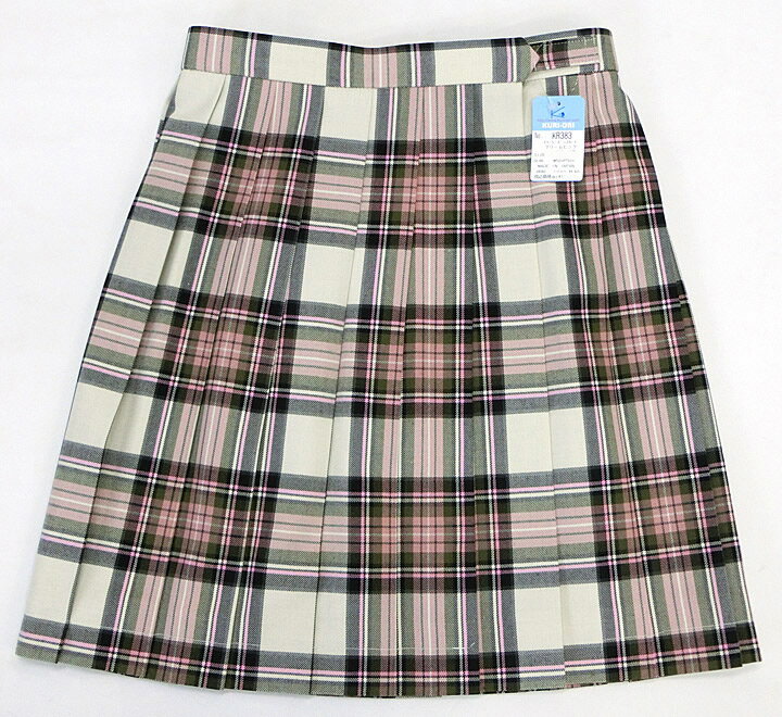 制服スカート【大きいサイズ】【KR383】W75〜85(KURI-ORIクリオリ ピンクアイボリーチェック 丈48