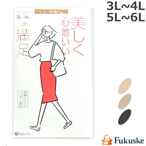 FUKUSUKE 満足 ノンランパンティストッキング 3L～4L/5L～6L クリアヌード/ブラック 日本製