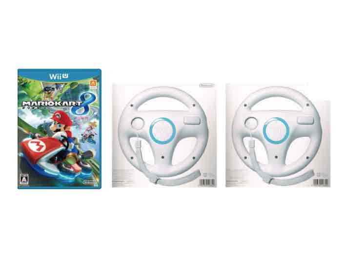 【新品】(税込価格) WiiU マリオカート8 Wiiハンドル2個 ★全て任天堂純正品/新品未使用品ですがパッケージに少し傷みよごれ等がある場合がございます。