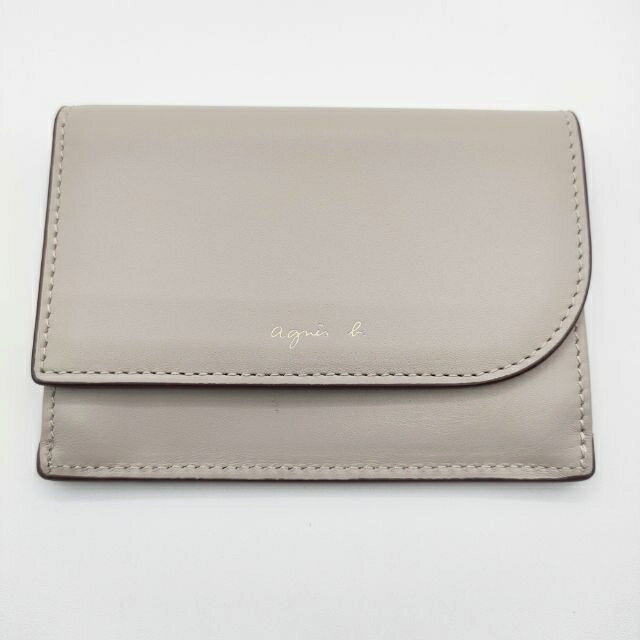 agnes b. パスケース キーリング付き 定価18700円 定期入れ レザー カードケース ベージュ レディース アニエスベー【中古】6-0221G
