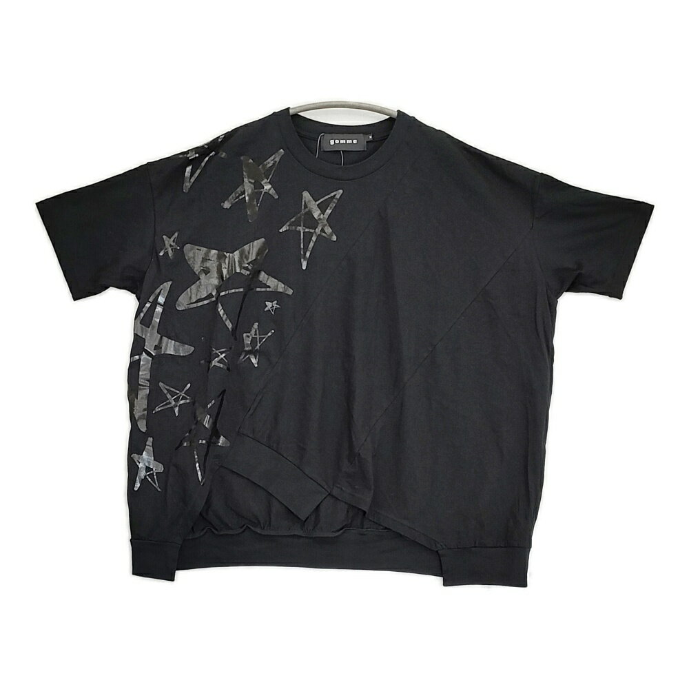 Rakuten - gomme スター切替Tシャツ アシンメトリー GJ-T51-173 サイズM ワイドシルエット ドロップショルダー 半袖カットソー ブラック レディース ゴム【中古】6-0519S