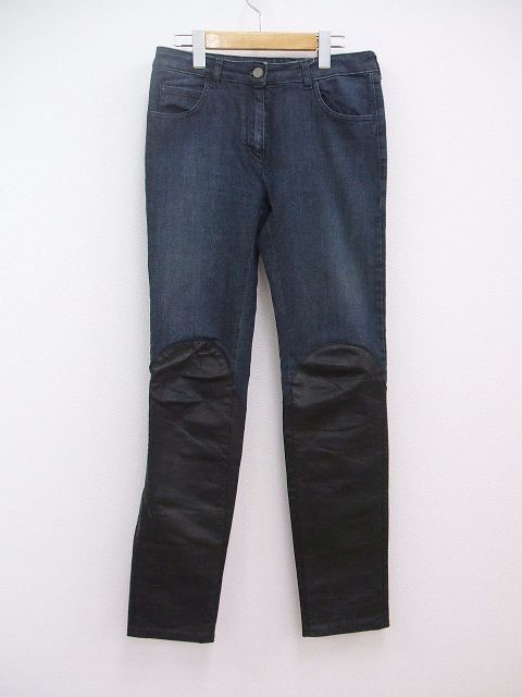 MM6×OPENING CEREMONY マルジェラ レザー切替デニムパンツ サイズ42 ジーンズ ブルー ブラック レディース エムエムシックス×オープニングセレモニー【中古】2-1203G