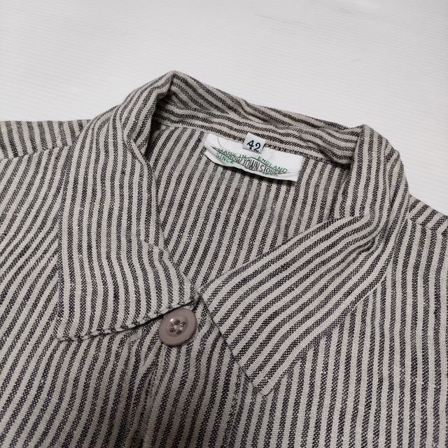 HARROW TOWN STORES HTS ストライプ リネン テーラードジャケット グレー レディース ハロウタウンストアズ【中古】3-0830M