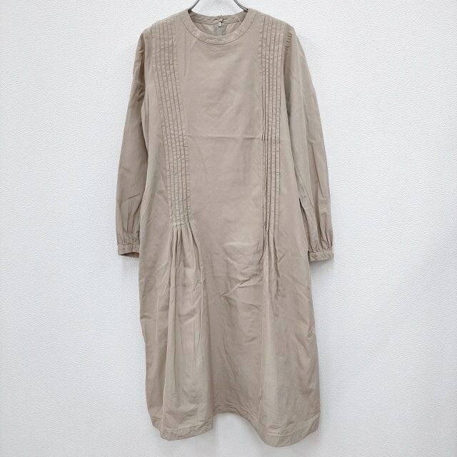 humoresque long tuck dress JA2104a 定価85800円 サイズ36 シルク ワンピース ベージュ レディース ユーモレスク【中古】4-0318G◎