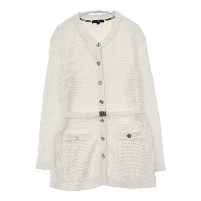 BURBERRY LONDON FBA91-232-02 コットンニット ベルト付き カーディガン ホワイト レディース バーバリーロンドン【中古】6-0330M