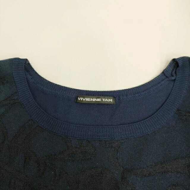 VIVIENNE TAM 016-0170321 サイズ0 龍 ニット 半袖 ワンピース ネイビー ブラック レディース ヴィヴィアンタム【中古】4-0807S