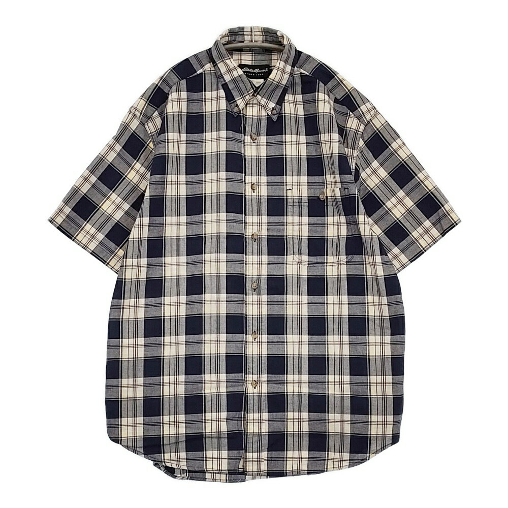 Rakuten - Eddie Bauer ボタンダウンシャツ サイズM チェック 半袖シャツ ネイビー ホワイト メンズ エディー・バウアー【中古】6-0512S