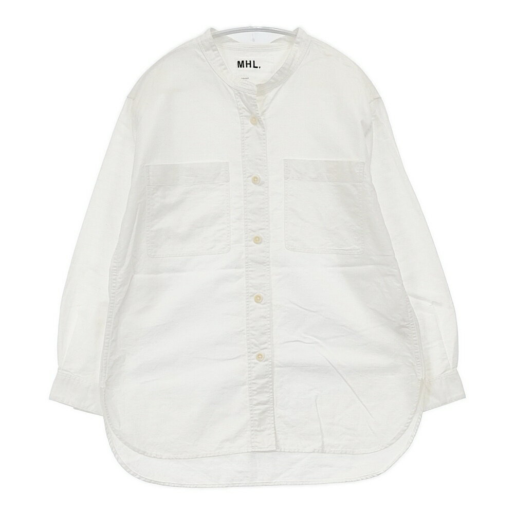 Rakuten - MHL. 595-0152544 MHL SHOP限定 COTTON LINEN OXFORD スタンドカラー サイズ2 長袖シャツ オフホワイト レディース エムエイチエル【中古】6-0511M