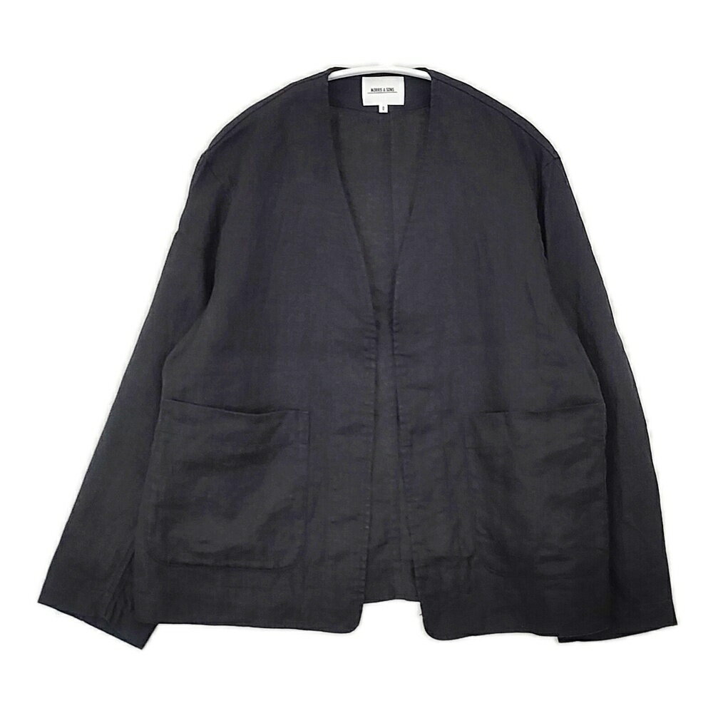 Morris&Sons リネン 羽織 サイズ0 ノーカラージャケット ブラック レディース モリスアンドサンズ6-0511M
