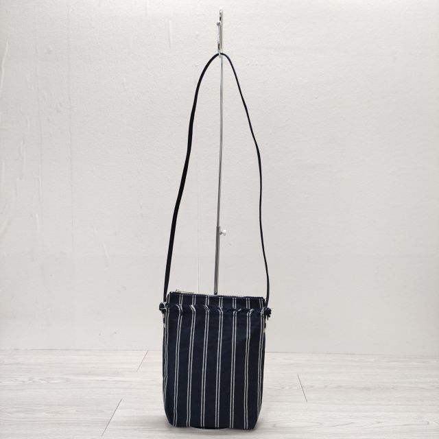 Aeta ストライプ キャンバスショルダーバッグ サコッシュ フリンジ ショルダーバッグ ネイビー レディース アエタ【中古】3-0909G