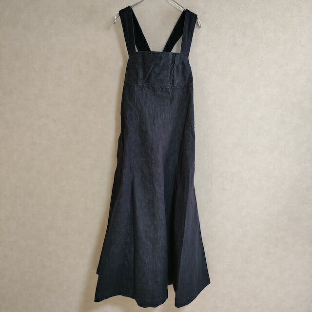 Lachement BACK DESIGN FLARE DRESS JAPAN DENIM ジャンパースカート サロペット ネイビー レディース ラシュモン【中古】4-0307G△