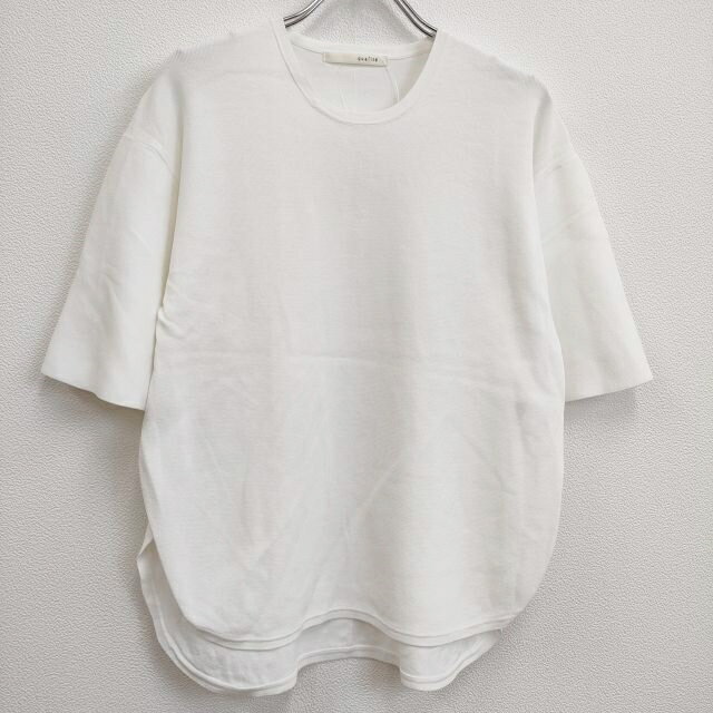 Rakuten - qualite レーヨンストレッチフレアスリーブニット 定価18700円 半袖Tシャツ カットソー ホワイト レディース カリテ【中古】4-0818S