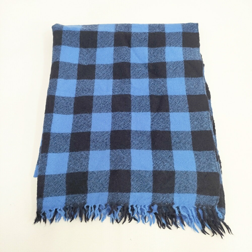 a. ブロックチェック 大判 マフラー ストール ネイビーブルー レディース エードット【中古】5-1120T