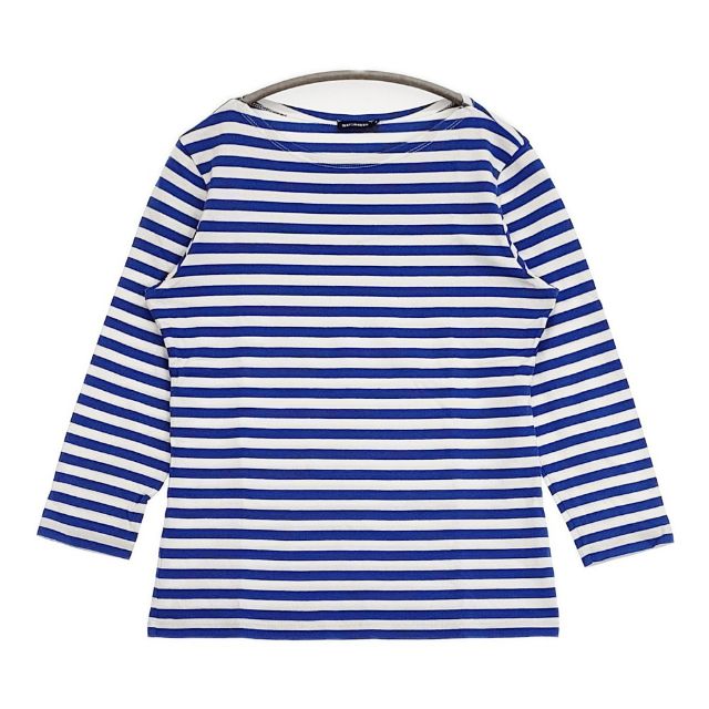 marimekko 七分袖 コットン ボーダー Tシャツ カットソー ブルー ホワイト レディース マリメッコ【中古】6-0510M