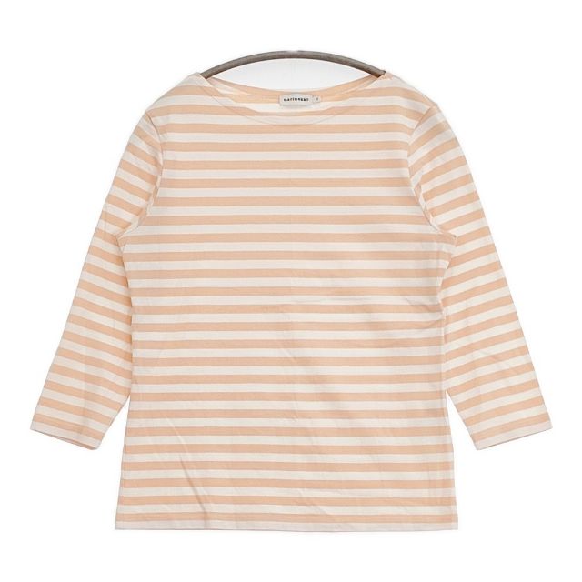 marimekko 七分袖 コットン ボーダー Tシャツ カットソー ピンク ホワイト レディース マリメッコ【中古】6-0510M