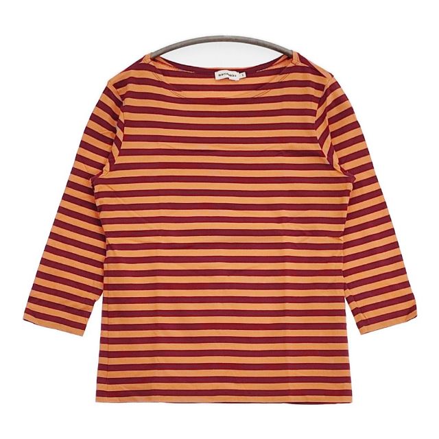 marimekko 七分袖 コットン ボーダー Tシャツ カットソー オレンジ レッド レディース マリメッコ【中古】6-0510M