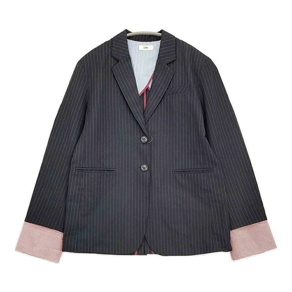 Uhr Convertible Cuff Jacket 38 定価50600円 26SSUhr-JK506 ストライプ テーラードジャケット 26SS ネイビー ホワイト レディース ウーア6-0509M