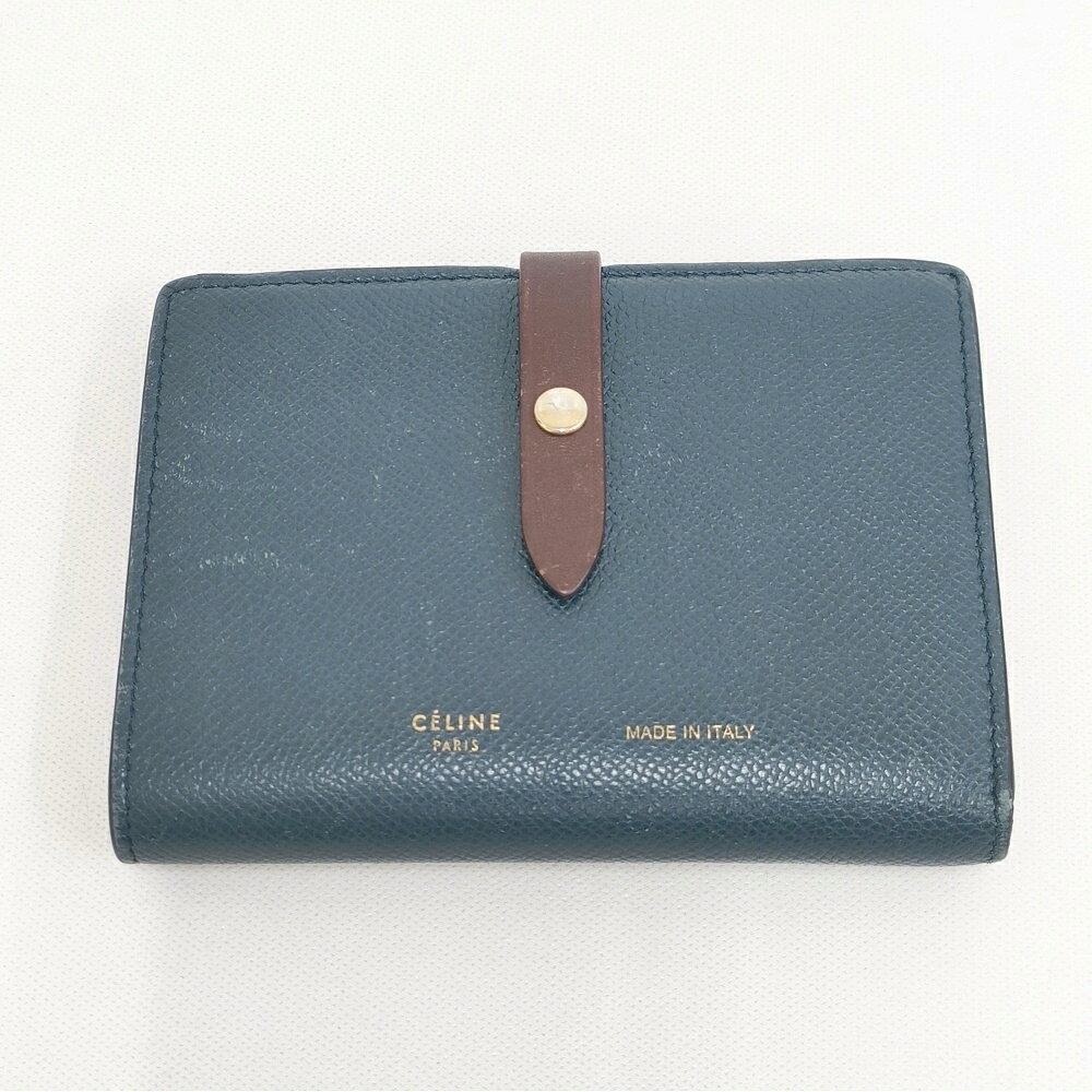 CELINE 二つ折り財布 ネイビー レザー CELINE（セリーヌ） CELINE 2つ折り財布 BI FOLD WALLET ブルー メンズ