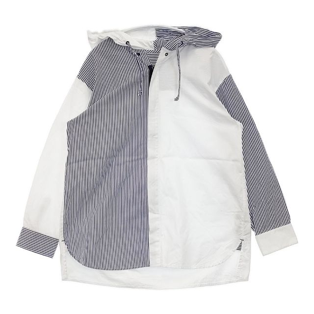 Rakuten - maturely フーディシャツ ストライプ ジップアップ コットン 長袖シャツ 24AW ホワイト ブルー レディース マチュアリー【中古】6-0409M