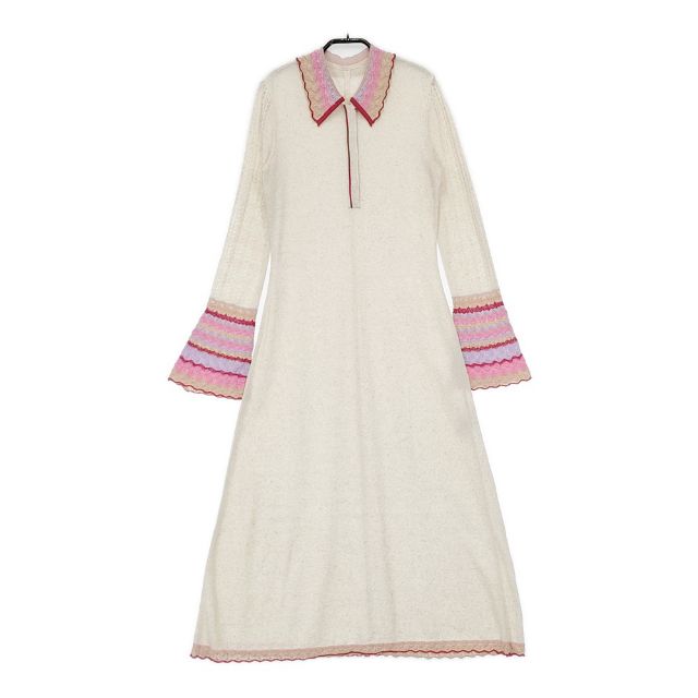 Rakuten - Mame Kurogouchi 襟裾レースマルチパターンニットドレス Multi Pattern Knitted Dress 定価60500円 ワンピース 22SS ベージュ レディース マメクロゴウチ【中古】6-0408M