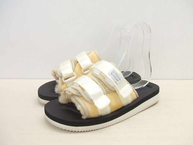 SUICOKE Mouton/Vibram Rubber MOTO-VMBYW2 サイズUS7 保存箱付 ムートン サンダル ホワイト ブラック メンズ スイコック【中古】2-0818M◎